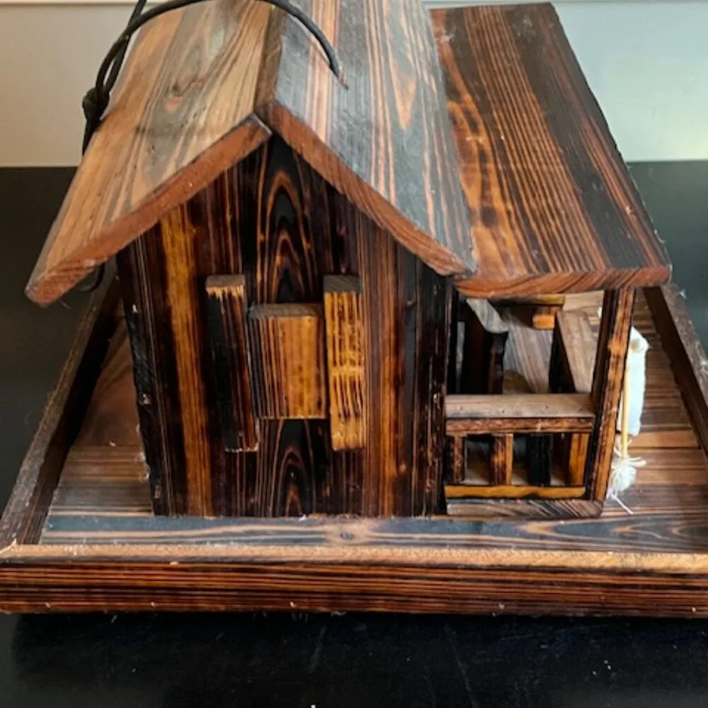 Solid Wood Hand Made Bird House / Cabin with wrap around porch 13